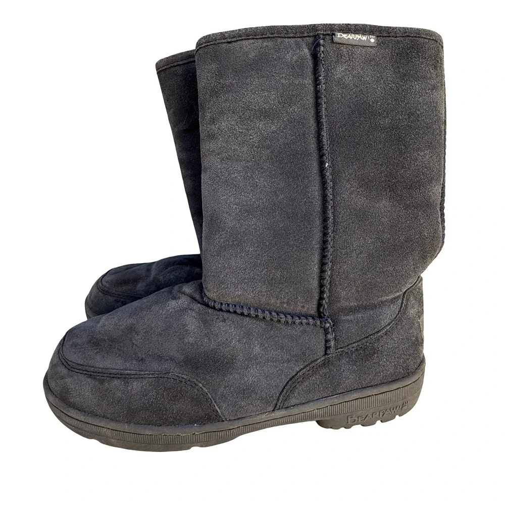 Bearpaw Emma Tall Womens Boots Charcoal Gray Suede Shearling Sheepskin Wool 10‎